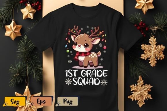 1st Grade Teacher Christmas Graphics & T-Shirt Designs