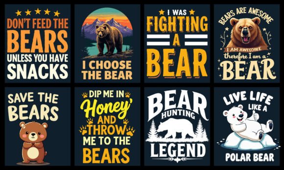 Bear T-Shirt Design Bundle: Graphics for Real T-Shirt Designs